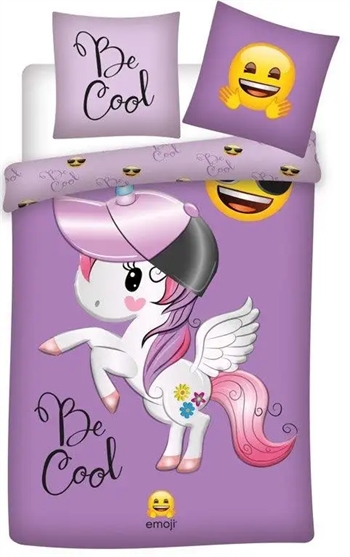 Billede af Sengetøj 140x200 cm - Emoji Unicorn - Dynebetræk med 2 i 1 design - 100% bomulds sengesæt